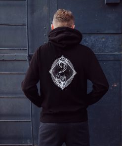 Unisex Cross Neck Hoodie Contact in Black