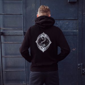 Unisex Cross Neck Hoodie Contact in Black