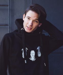 Unisex Cross Neck Hoodie Ananas in Black