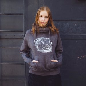 Unisex Cross Neck Hoodie Contact in Dark Grey