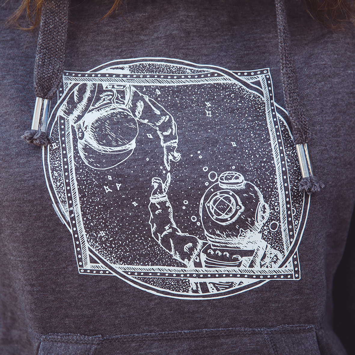 Unisex Cross Neck Hoodie Contact in Dark Grey - Image 6