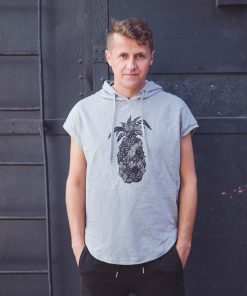 Sleeveless Hoodie Ananas in Light Grey