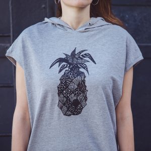 Sleeveless Hoodie Ananas in Light Grey