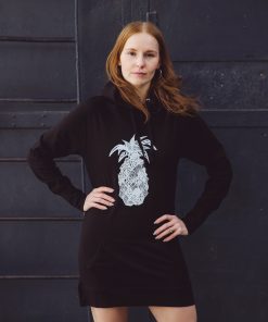 Ladies Long Hoodie Ananas in Black