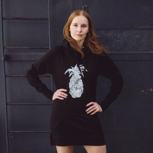 Ladies Long Hoodie Ananas in Black