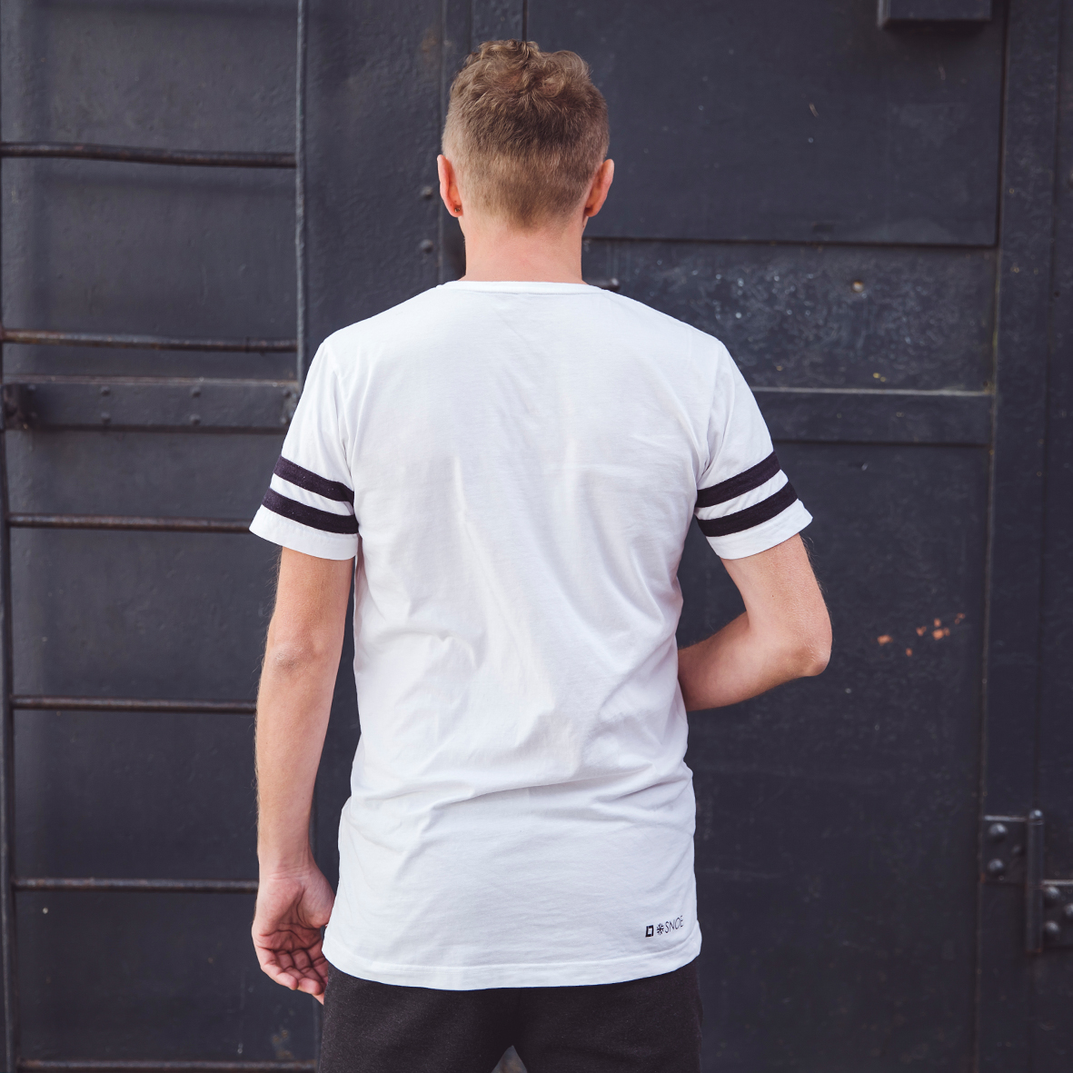 Striped Jersey T-Shirt Flake in Black & White - Image 2