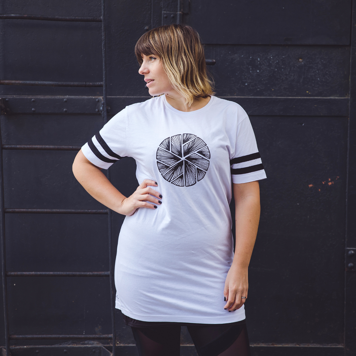 Striped Jersey T-Shirt Flake in Black & White