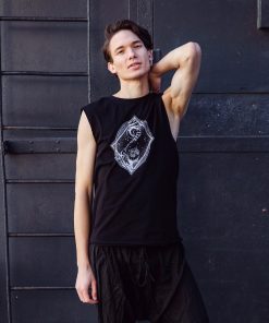 Sleeveless T-Shirt Contact in Black