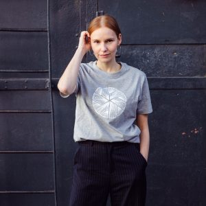 Round Neck T-Shirt White Flake in Light Grey