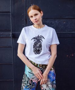 Round Neck T-Shirt Ananas in White