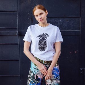 Round Neck T-Shirt Ananas in White