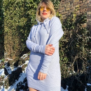 Anagram Long Hoodie in Light Grey