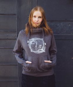 Unisex Cross Neck Hoodie Contact in Dark Grey