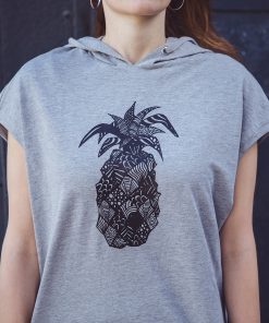 Sleeveless Hoodie Ananas in Light Grey